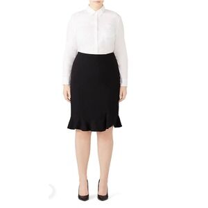 City Chic Black Flute Pencil Skirt Ruffle Hem Knee Length Size S 16 NEW‎